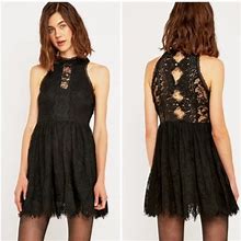 Free People Dresses | Free People Verushka Lace Babydoll High Neck Dress | Color: Black/Silver | Size: 10