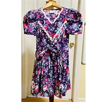 My Michelle Size 10 Girls Purple Floral Dress 100% Cotton Made In Usa