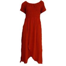Sacred Threads Womans Dress Orange Smocked Crinkle Rayon Dress (1751)