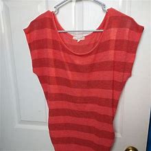 One Clothing Women's Pink/ Orange Heather Black Striped Shirt Sleeve Sweater. S