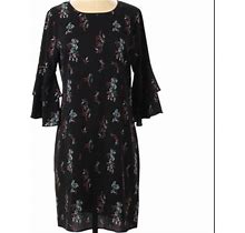 Attention Casual Dress Black Floral Sheer Overlay Ruffle Sleeves Knee