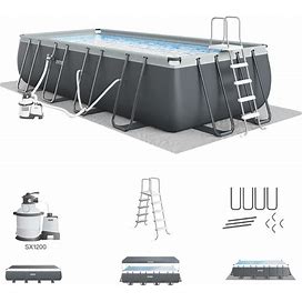 Intex 26355EH Ultra XTR 18' X 9' X 52" Rectangular Frame Above Ground Outdoor Swimming Pool Set With 1200 GPH Sand Filter Pump, Pool Cover And Ladder