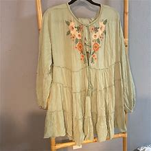 Free People Dresses | Free People Mint Floral Embroidered Mini M | Color: Green | Size: M