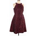Calvin Klein Casual Dress - A-Line: Burgundy Jacquard Dresses - Women's Size 10 Petite