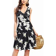 Kilig Womens Casual V Neck Floral Wrap Sundresses Sleeveless A Line Elegant Summer Dresses With Pockets A1floral Large, A1-Floral