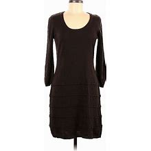Calvin Klein Casual Dress - Sweater Dress Scoop Neck 3/4 Sleeve: Brown Dresses - Women's Size Medium