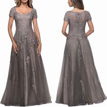 La Femme Dresses | La Femme Floral Appliqu Tulle Lace A-Line Gown New Size 16 Dress Gray Pink | Color: Gray/Pink | Size: 16