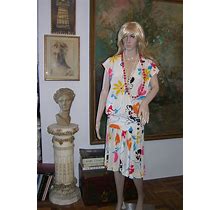 Emanuel Ungaro Italy Dress Silk Floral V Neck Pleated Skirt 3 Button