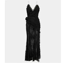 Alessandra Rich, Floral-Appliqué Lace Maxi Dress, Women, Black, US 8, Dresses, Materialmix