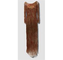 $2395 Jenny Packham Women's Beige Long Sleeve Beaded Sequin Gown Dress