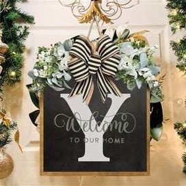 1Pc, Last Name Year-Round Front Door Wreath, With Family Surname Logo, Farmhouse Wreath, With Wreath And Bow Welcome Logo, Scene,Trendy Product,Temu
