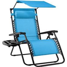 Best Choice Products Folding Zero Gravity Recliner Patio Lounge Chair W/ Canopy Shade, Headrest, Side Tray - Light Blue