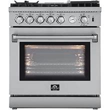 FORNO Lazio Full Gas 30" Inch. Freestanding Range With 5 Italian Sealed Burners Cooktop - 4.32 Cu.Ft. Stainless Steel Convection Oven Includes Cast I