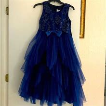 Adele Dresses | Petite Adele , Made In The Usa, Sequined Blue Tulle Dress. | Color: Blue | Size: 12G
