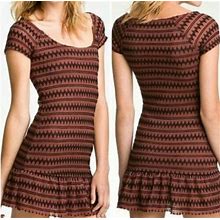Free People Women's Knit Zigzag Ruffle Short Dress Short Sleeves Size