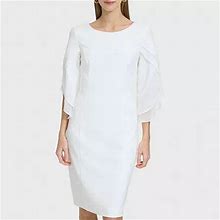 Marc New York 3/4 Sleeve Sheath Dress | White | Womens 12 | Dresses Sheath Dresses | Stretch Fabric|Semi-Sheer | Spring Fashion