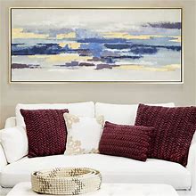 1- Panel Abstract Framed Wall Art With Gold Frame 32 in. X 71 in.