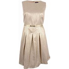Tommy Hilfiger Dresses | Tommy Hilfiger Women's Belted Metallic Pleated Dress - Gold | Color: Gold | Size: 8