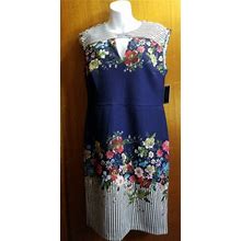 Womens Size 8 Navy Blue Floral Sleeveless Sheath Dress By Eci York