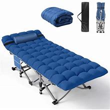 Suteck Folding Camping Cot, 74"L X 28"W X 15"H Portable Sleeping Cot W/ Mattress, Pillow & Storage Bag In Blue | 15 H X 28 W X 74 D In | Wayfair