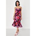 Burgundy Multi Floral Print Slip Midi Dress | Womens | Large (Available In M) | 100% Polyester | Lulus
