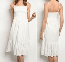 Trend Setter Diva Boutique Dresses | Smocked Top Eyelet Bottom Midi Dress In White | Color: White | Size: Various