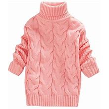 Qiyuancai Toddler Boys Girls Children's Winter Sweater Solid Color Turtleneck Knitted Top Stretch Shirt For Babys Clothes Girls Knit Sweater
