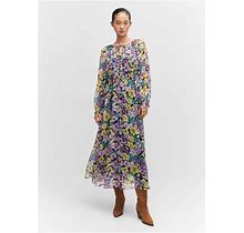 MANGO - Textured Floral-Pattern Dress Lilac - 10 - Women