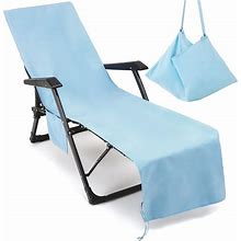 Chaise Lounge Pool Chair Cover Beach Towel Fitted Elastic Pocket Sky Blue