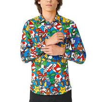 Opposuits Big Boys Spread Collar Long Sleeve Super Mario Dress Shirt | Blue | Regular 14 | Shirts + Tops Dress Shirts