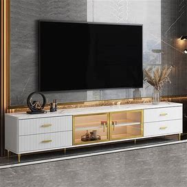 Cofab 78.7" TV Stand With Drawers & Shelves White Media Console With Glass Doors