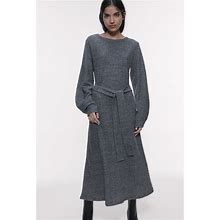Zara Dresses | Zara Soft Feel Belted Grey Knit Dress Small | Color: Gray | Size: S