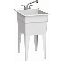 Rugged Tub Garage Sink With Pull-Out Faucet - 18In.W, White, Polypropylene,