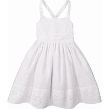 Hope & Henry Girls' Sleeveless Special Occasion Sun Dress With Bow Back Detail And Embroidery, Toddler - White