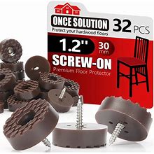 Screw-On Rubber Feet For Furniture - 32PCS Floor Protector For Chair Leg - Sturdy Feet For Cutting Board Non Slip - Brown Furniture Pad For Hardwood