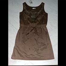 Loft Dresses | Ann Taylor Loft Brown Tie Waist Sequin Neck Sun Dress New Nwt 6 $90 | Color: Brown/Gold | Size: 6