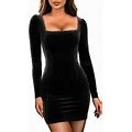 Gobles Womens Sexy Velvet Long Sleeve Bodycon Elegant Mini Party Dress Black, Small