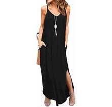 Kyerivs Maxi Dress Women's Long Cami Dress With Pockets, Black Xl