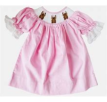 The Pippa Dress - Smocked Baby Girl Dress - Puppy Smocked Bishop Dress - Pink Smocked Dress - Pink Baby Girl Outfit - Puppy With Bow Dress