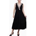 Ny Collection Petite Sleeveless Surplice Tiered Dress - Black - Size PXL