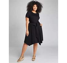 Plus Size Tie-Front Fit & Flare Dress | Size: 18/20 | Color: Black | Lane Bryant