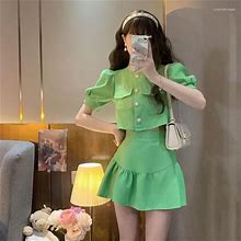 Skirts Fashion Women Clothing Sets Lantern Sleeve Short Loose With Solid Skirt 2023 Korean Women&39