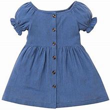 Jhlzhs Toddler Toddler Kids Baby Girls Summer Casual Short Sleeved Blue Dress Party Dress Clothes 100 Blue