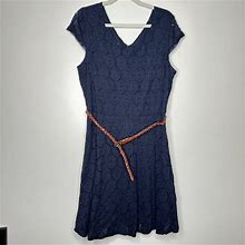 Alyx Dresses | Alyx Navy Eyelet Lace Dress With Brown Belt | Color: Blue | Size: 18