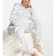 Loungeable Maternity Fleece Pajamas With Half Zip In Gray Cloud Print - Gray (Size: XS-S)