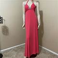 Womens Coral Polyester Party Open Buckle Metal Belt Bead Size 8 Evening Dress