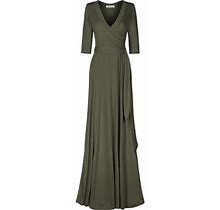 Bon Rosy, Women's, 3/4 Sleeve Deep V-Neck Maxi Faux Wrap Solid Plus Size Dress, Olive, 3X