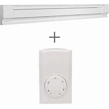 72 in. 240/208-Volt 1,500/1,125-Watt Electric Baseboard Heater In White With Wall Thermostat