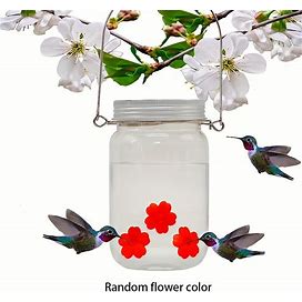 1Pc Mason Jar Hummingbird Feeder With Flower Feeding Port, Wild Bird Feeding Jar, Portable Clear Large Capacity Bird Feeder,Temu