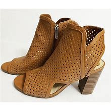 NEW CIRCUS Sam Edelman Tan Peep Toe Boots Booties Vented Heels Shoes 6.5 6 1/2